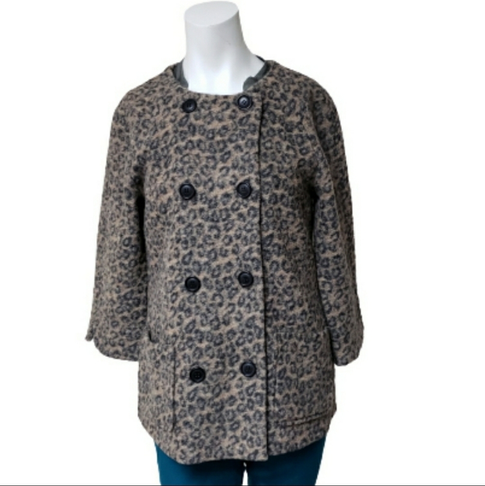 Clements Ribeiro size 8 leopard print wool blend button down jacket